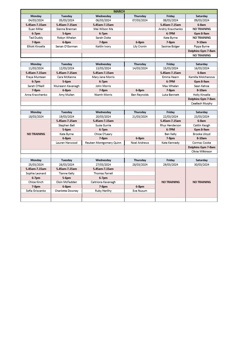Asgard Swimming Club - Parent Supervision Rota