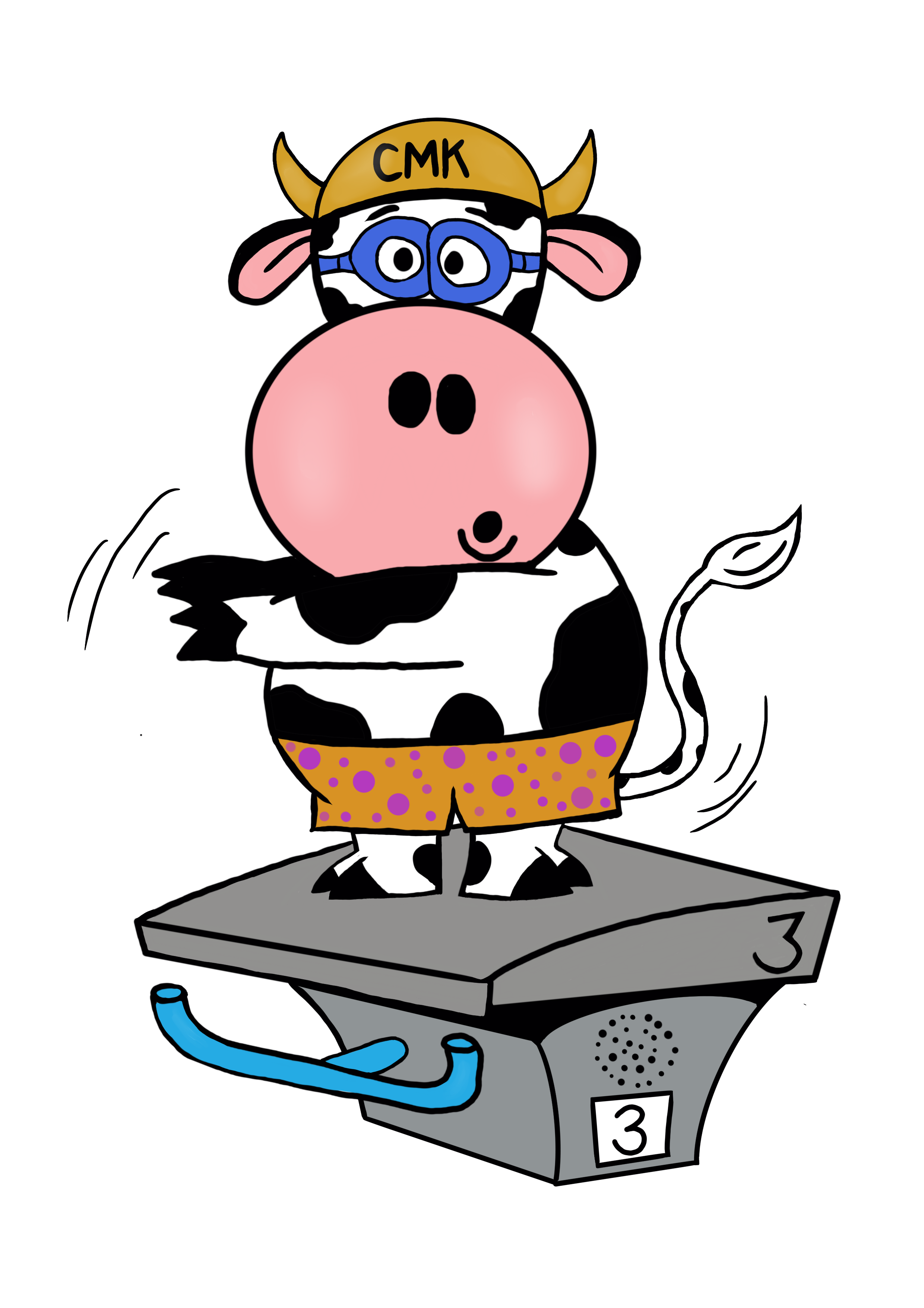 image of a cow diving into a pool